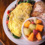 breakfast, eggs, fruit